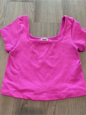 PINK Victoria's Secret Hot Pink Ribbed Scoop Neck Crop Top